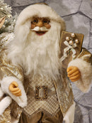 PAPAI NOEL DE LUXO EM PÉ DOURADO COM CHAMPANHE 60CM - PRÉ VENDA 2025