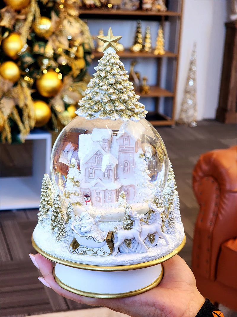 Globo de Natal com Música • Branco e Dourado